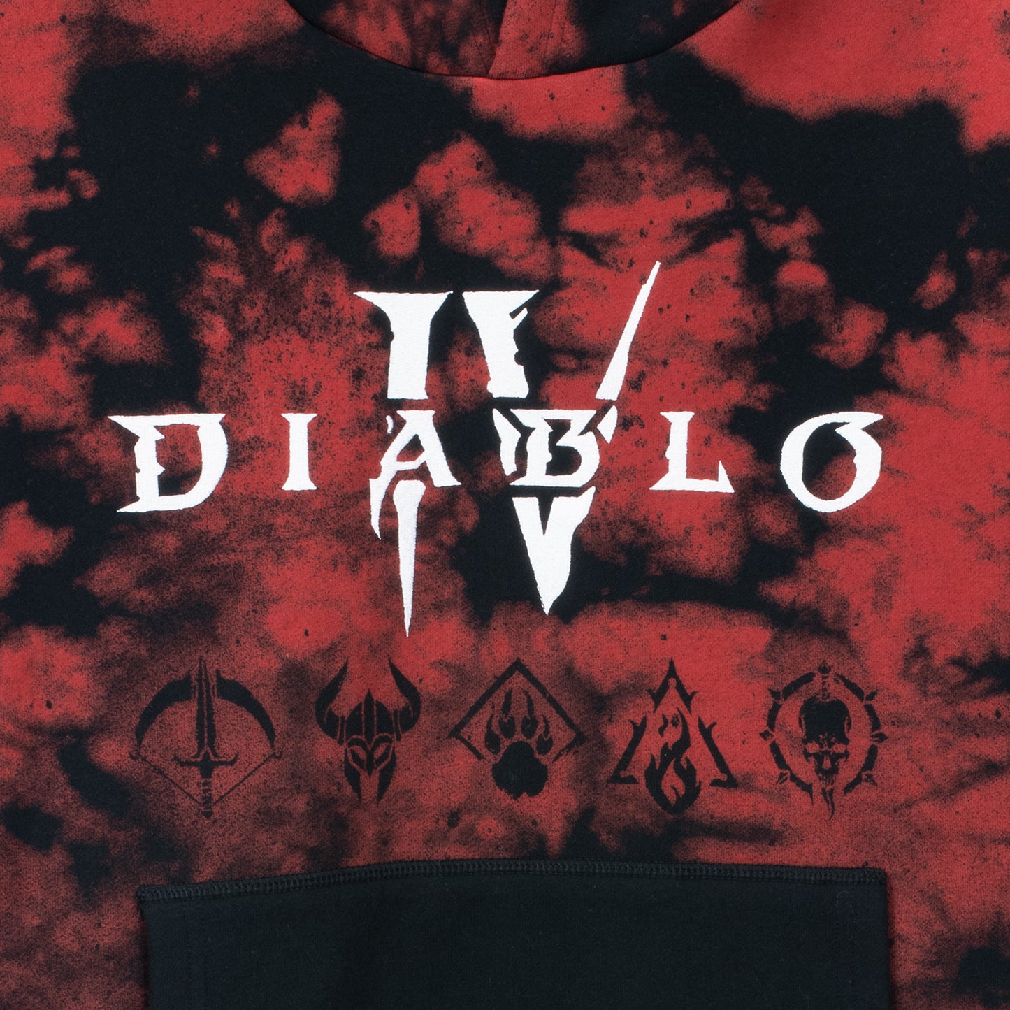 Diablo IV Black Tie-Dye Pullover Hoodie - Close Up Front View