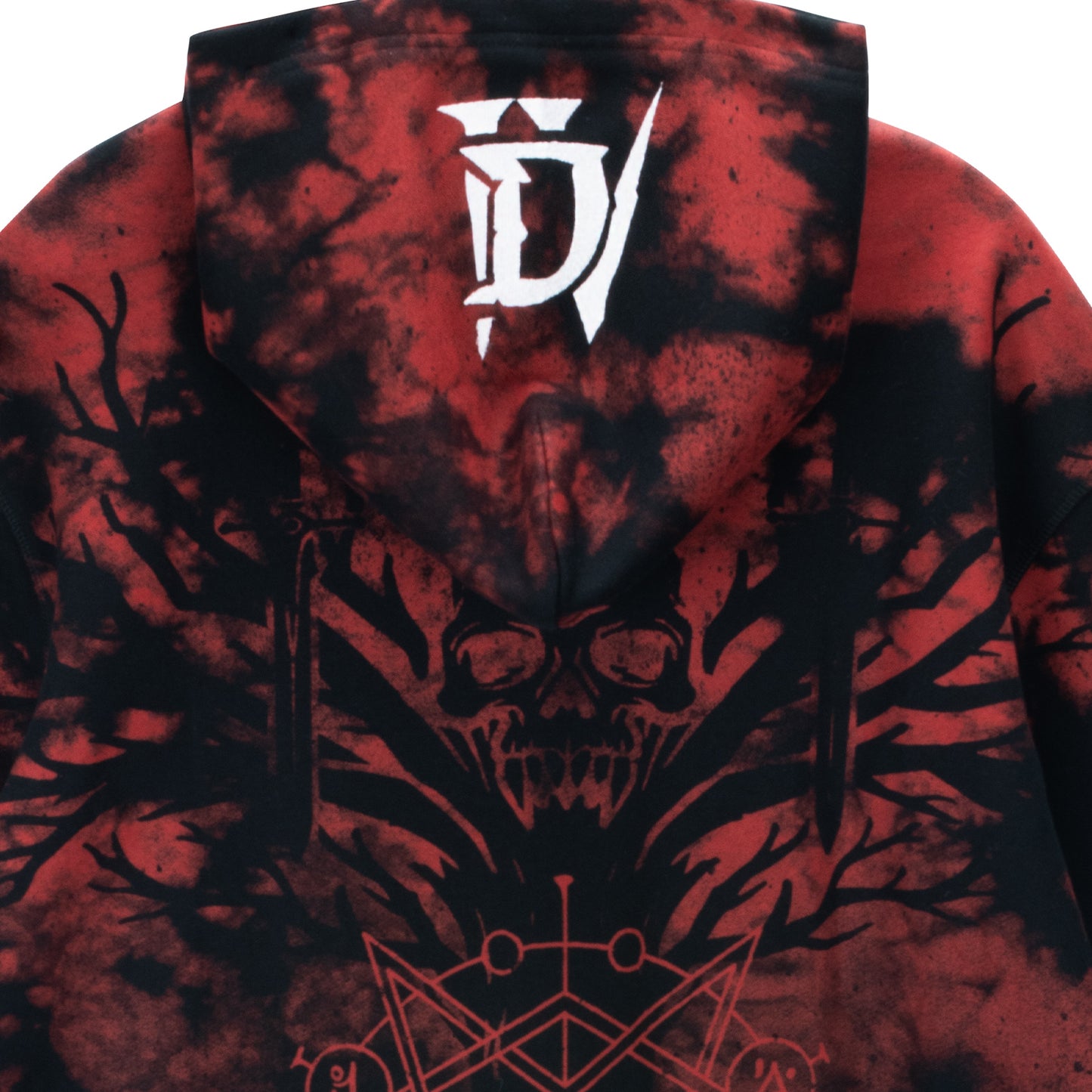 Diablo IV Black Tie-Dye Pullover Hoodie - Close Up Back View