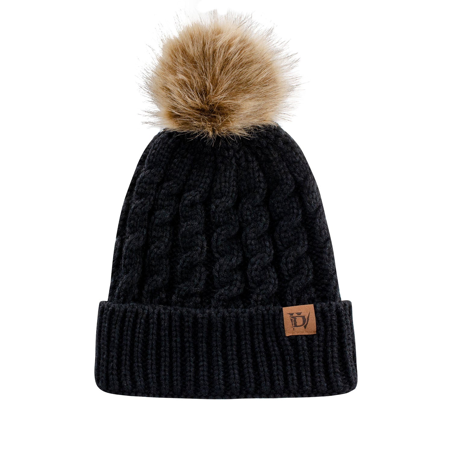 Diablo IV Noir Bonnet à pompon en fausse fourrure - Vue de face