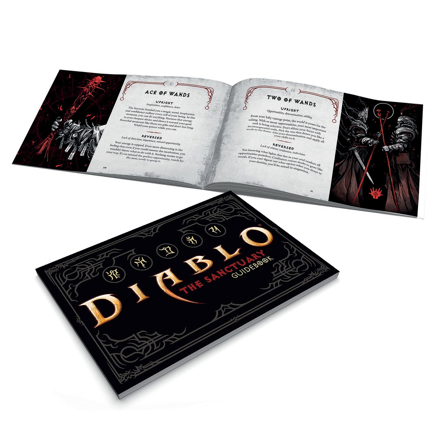 Diablo: The Sanctuary Tarot Deck and Guidebook - book cover and sample pages