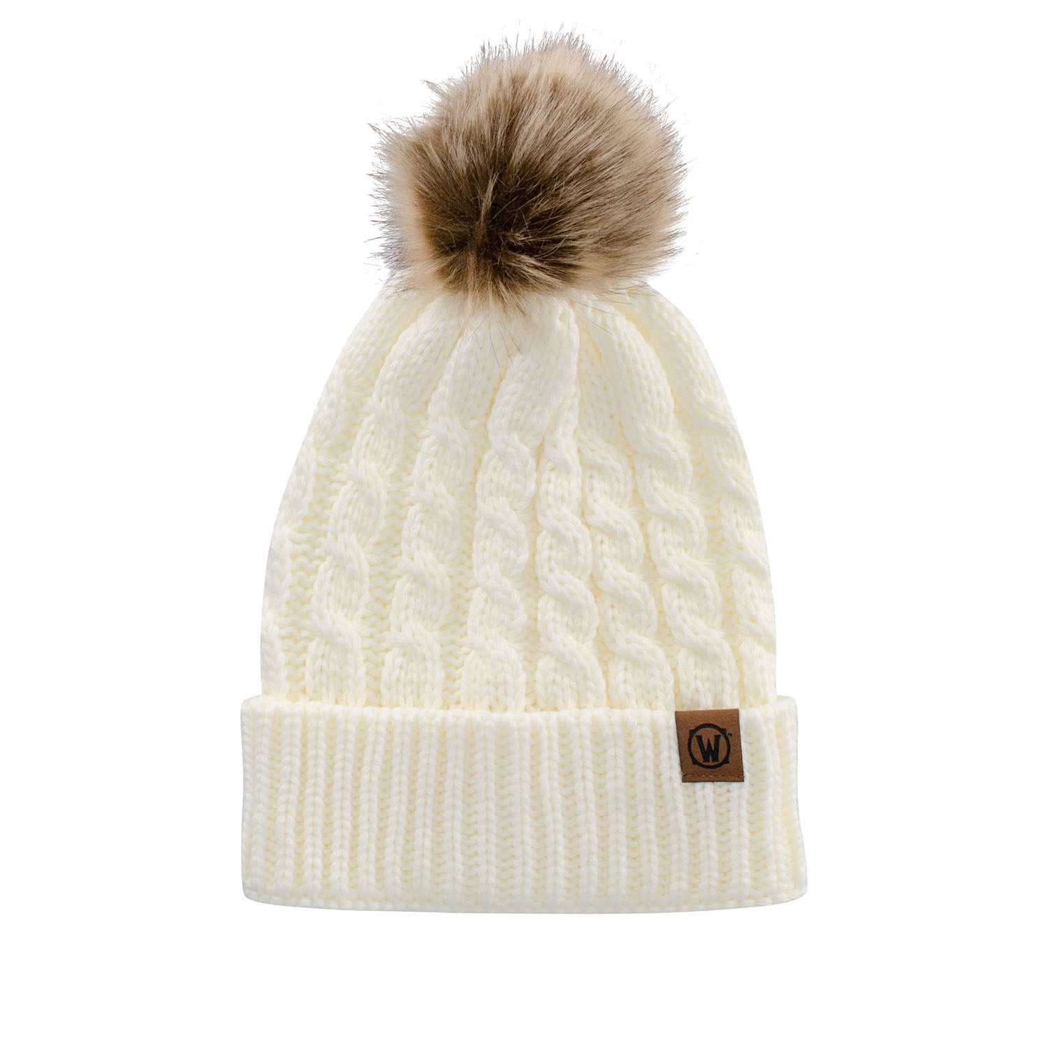World of Warcraft Cream Faux Fur Pom Beanie - Front View