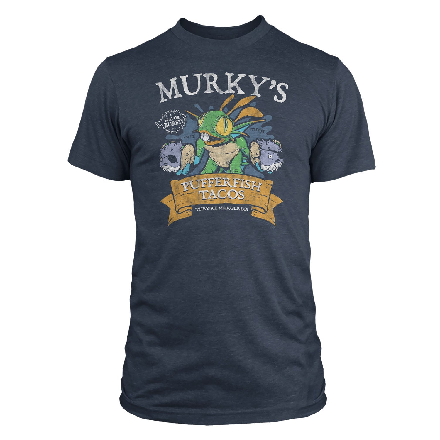 Heroes of the Storm Murky's Puffer Fish Tacos J!NX Navy Heather T-Shirt - Front View