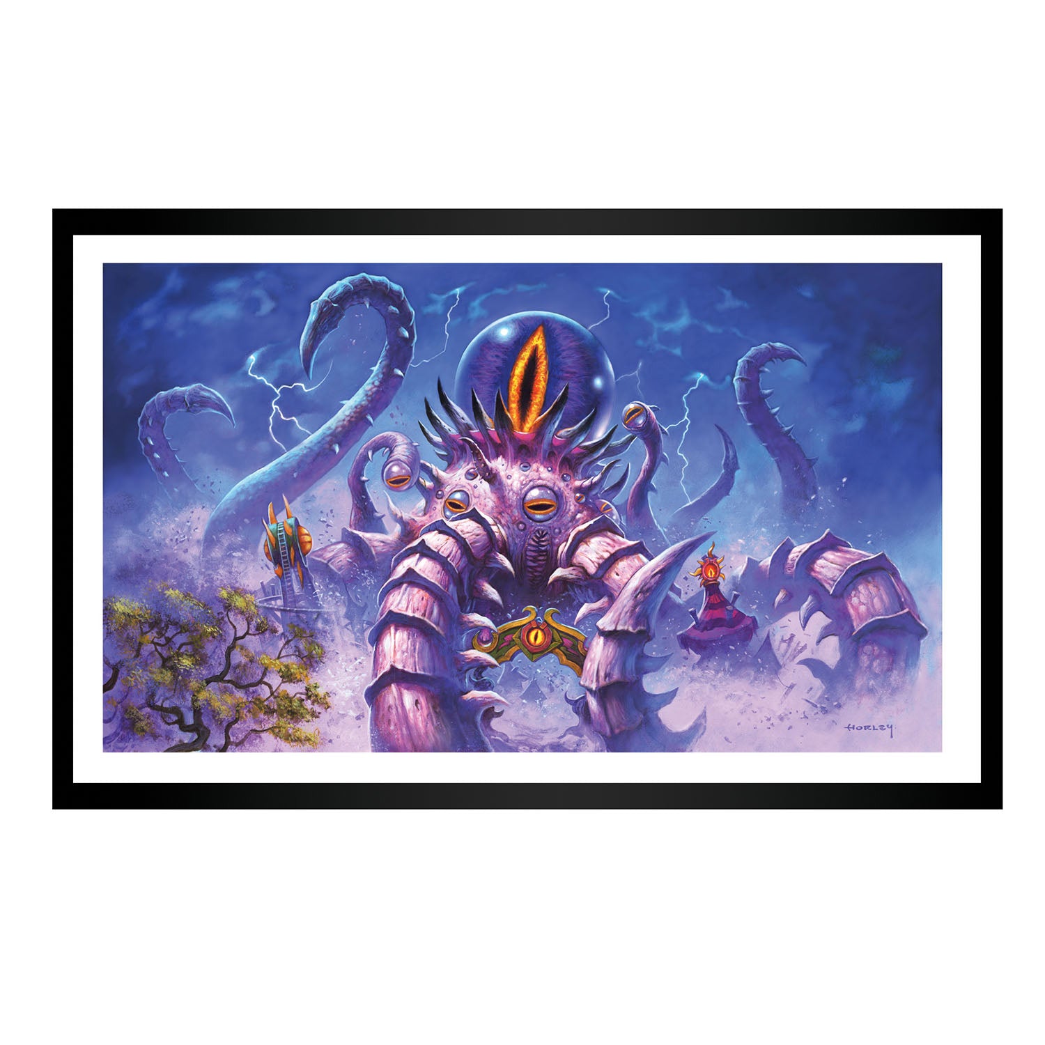 Hearthstone C'Thun The Shattered 35.5cm x 61cm Framed Art Print in Blue - Front View