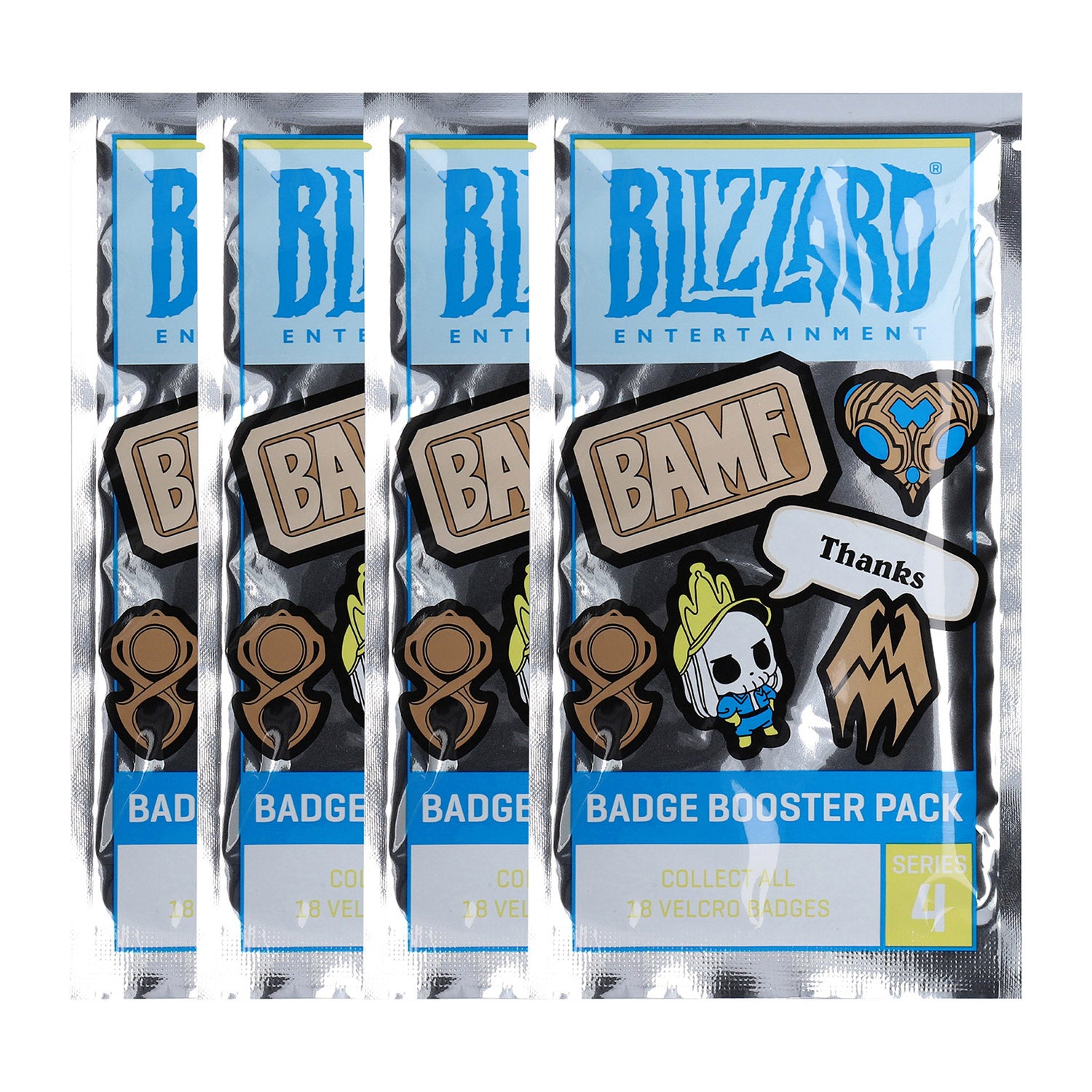 Blizzard Series 4 Blind Badge Booster 4-Pack Bundle in Blue - Front View