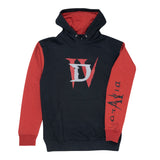 Diablo IV Logo Black Colourblock Pullover Hoodie - Front View with Sleeve Design