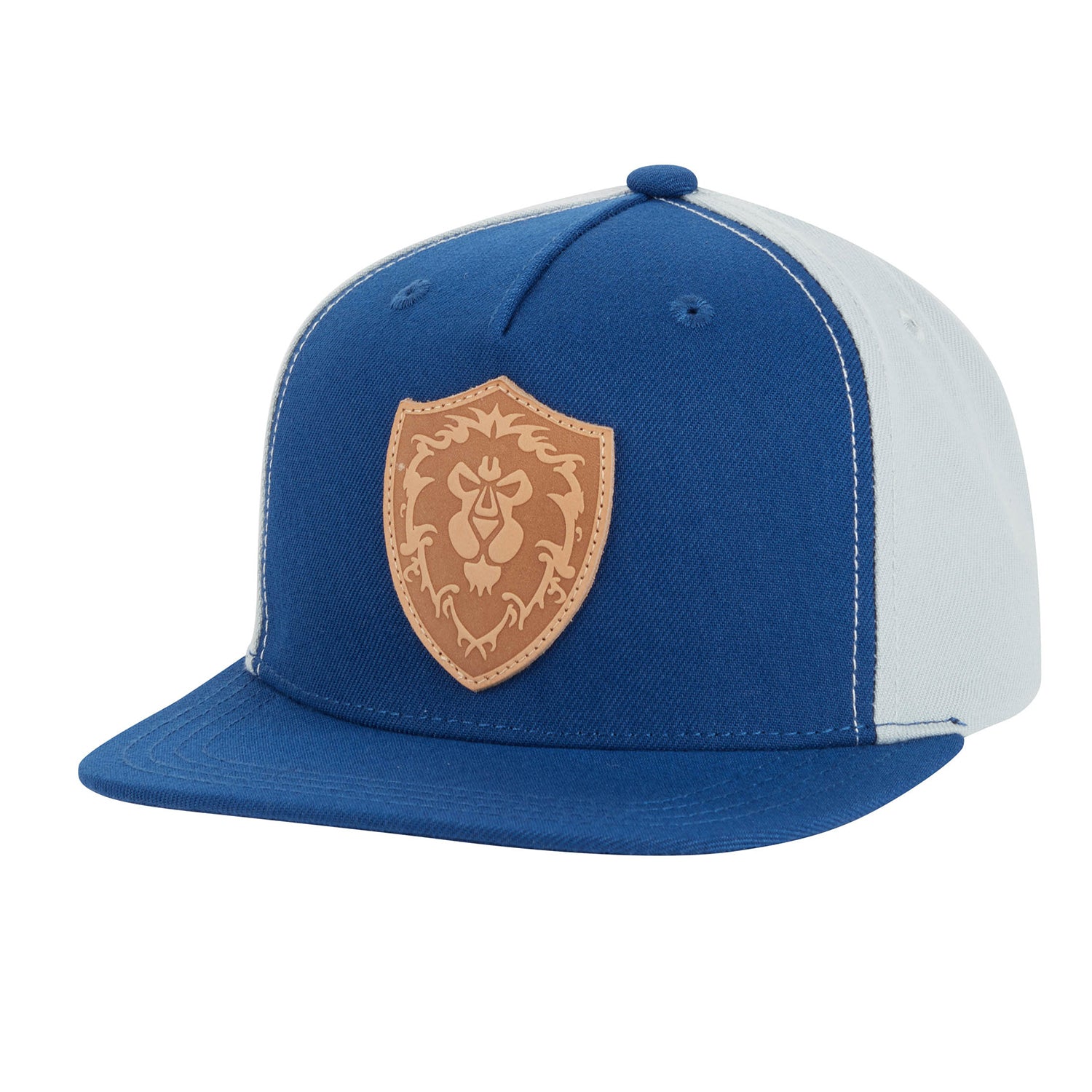 World of Warcraft Alliance J!NX Blue Leather Emblem Patch Flatbill Snapback Hat - Front Left View