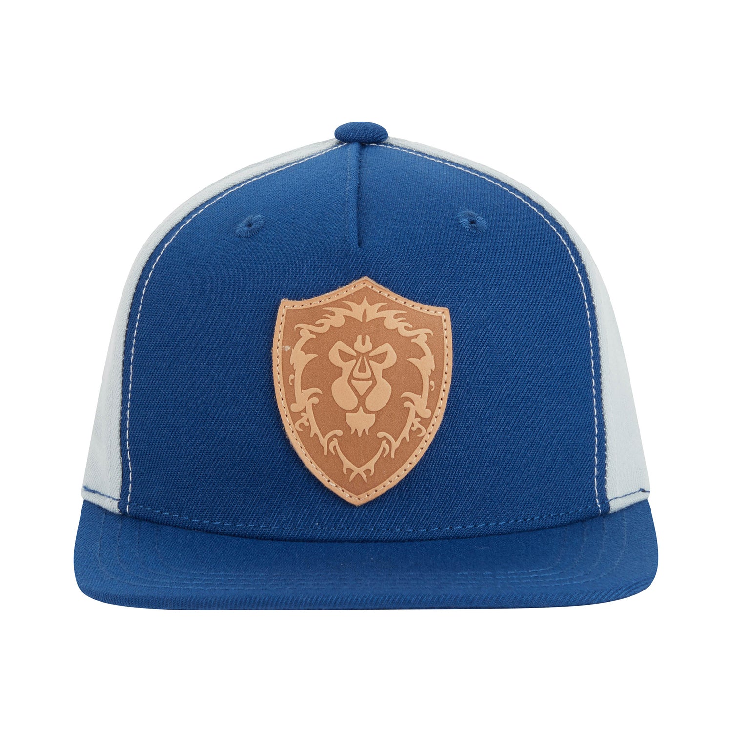 World of Warcraft Alliance J!NX Blue Leather Emblem Patch Flatbill Snapback Hat - Front View