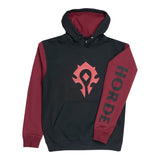 World of Warcraft Horde Logo Black Colour Block Pullover Hoodie - Front View with Sleeve Design