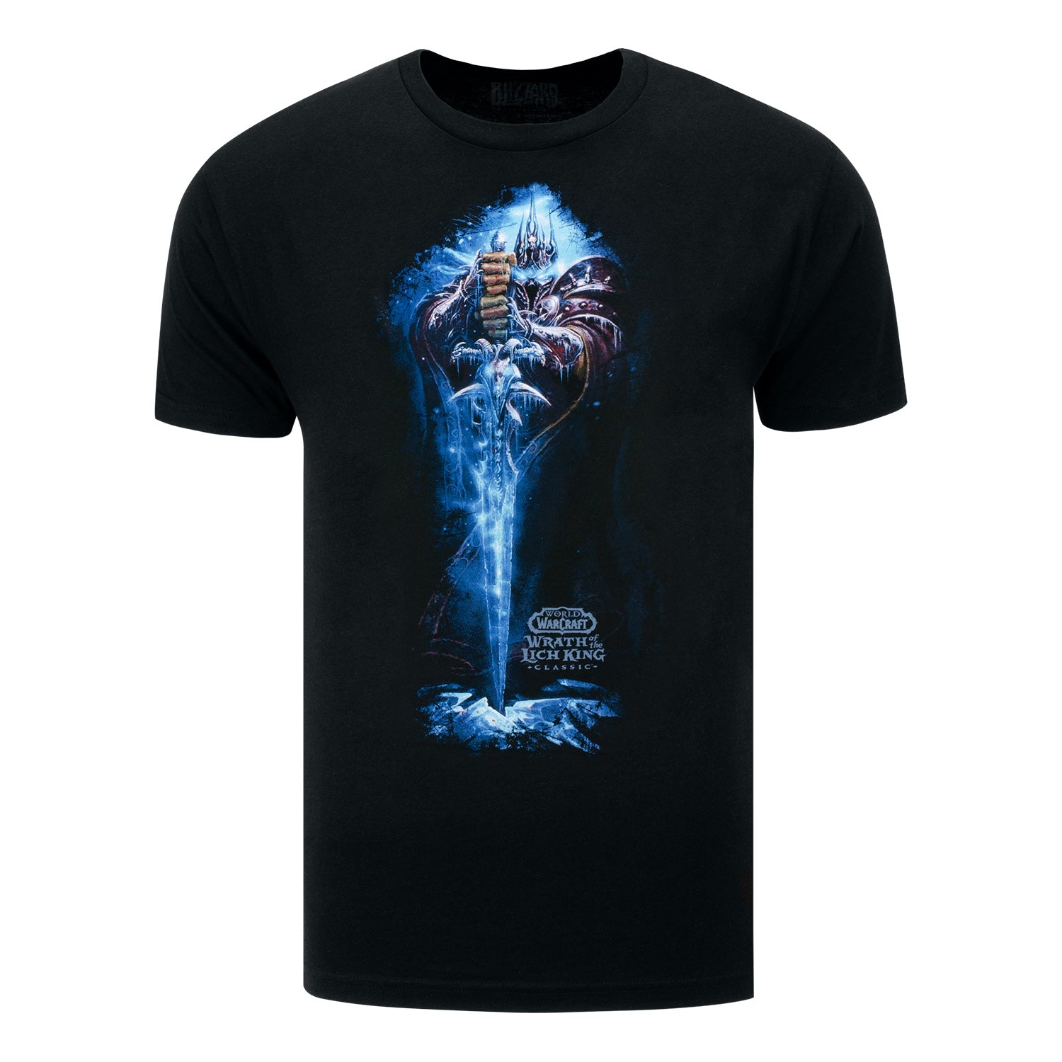 World of Warcraft Lich King J!NX Black Frostmourne T-Shirt - Front View with Frostmourne Design and World of Warcraft Logo